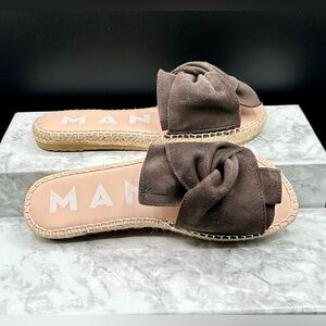 MANEBI Hamptons Brown Soft Suede Espadrille-Sandals with Knot-Detail. EU size 36
